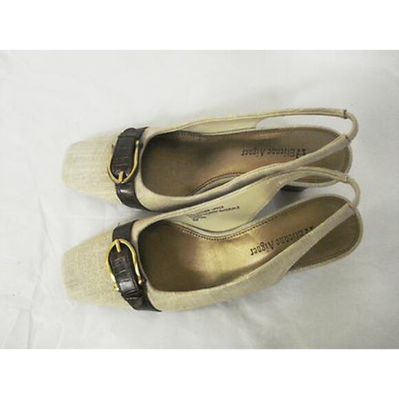 ETIENNE AIGNER MIDWAY LINEN LOOK FABRIC BROWN LEATHER SLINGBACK HEEL SHOE SZ 6M - Picture 3 of 8
